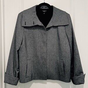 Talbots Black & White Striped Wool Blend Jackie Fit Pleated Peacoat/Jacket Sz 10